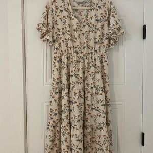 Beautiful floral cream midi dress. Size large. Excellent condition